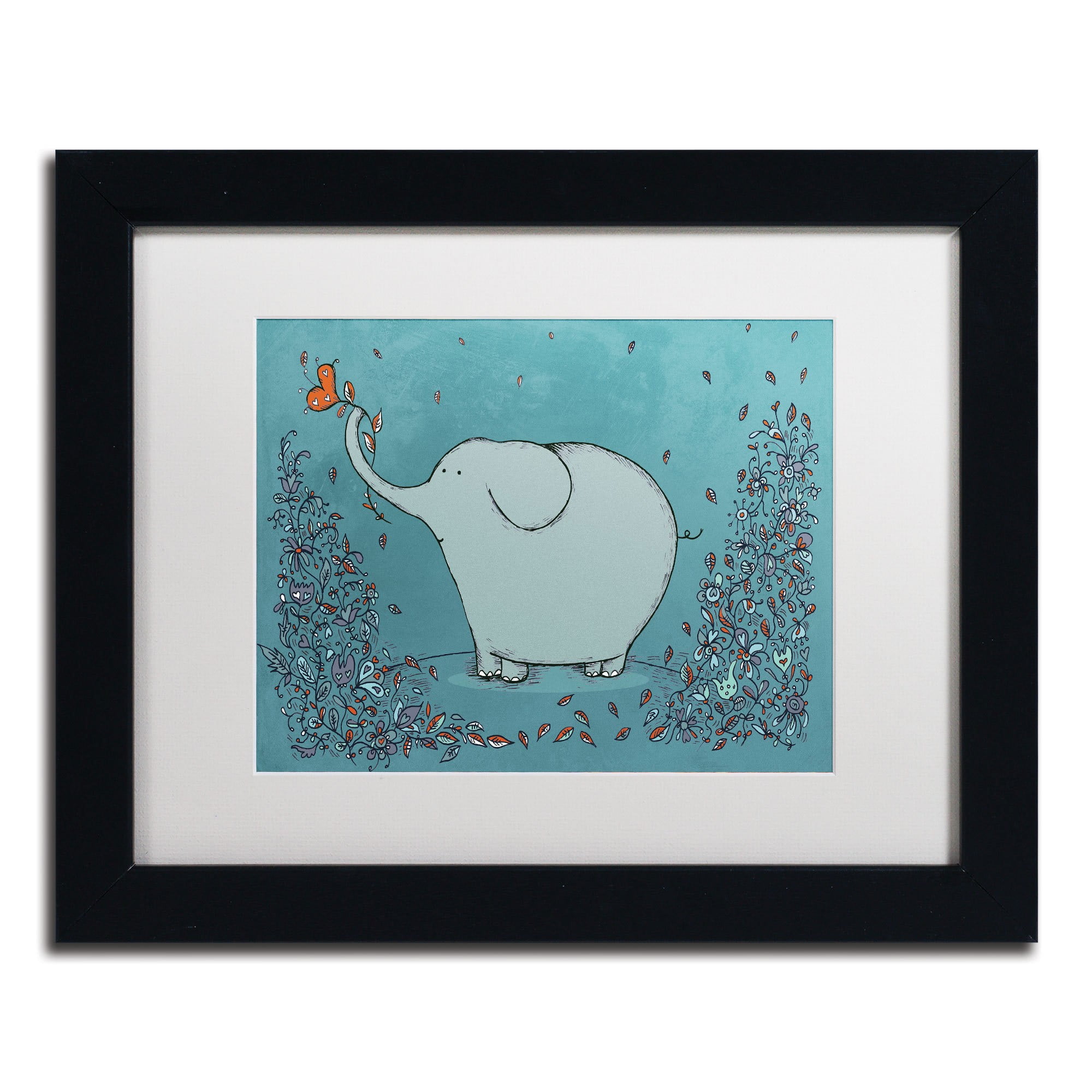 Trademark Fine Art "Garden Elephant" Canvas Art by Carla Martell, White Matte, Black Frame