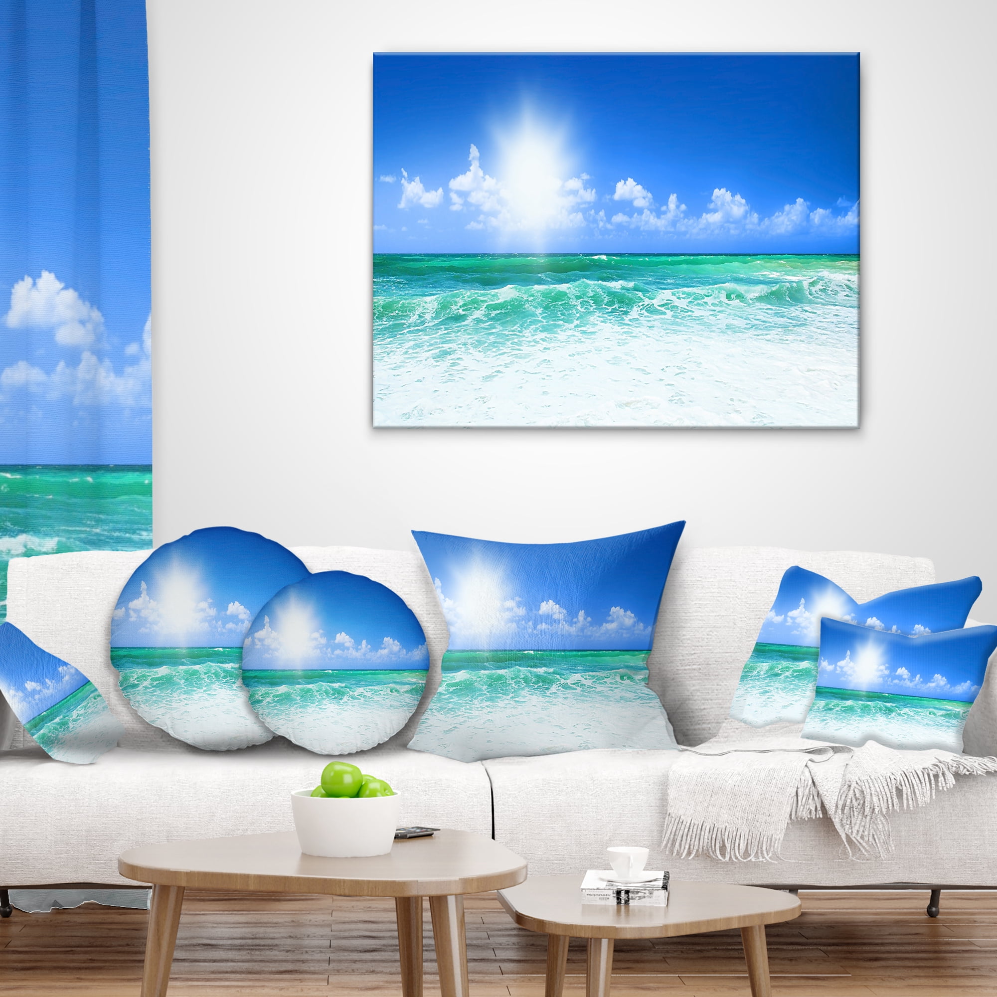 Designart Beautiful Blue Beach - Seascape Photography Throw Pillow - 12x20
