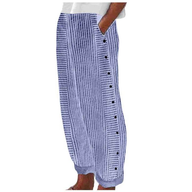 2025 Pantalon Décontracté pour Femmes Femmes Été Pantalon de Pyjama à Rayures pour Femmes Imprimé Bouton Décontracté Polyvalent Coupe Ajustée Pantalon pour Femmes Décontracté Ample Neuf Dixièmes