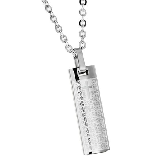 Collar con colgante de acero de titanio para hombre, cruz bíblica maciza, con cadena de 50 cm (plata)