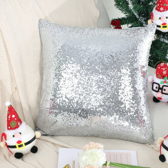 PiccoCasa 18"x18" Decorative Cushion Cover Sparkling Sequin Throw Pillowcase, Silver