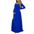 thumbnail image 2 of QHFBli Maternity Off Shoulder Long Sleeve Fitted Gown Maxi Chiffon Dress for Photo Shoot Baby Shower, 2 of 5