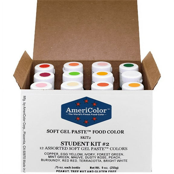 AmeriColor, Student Kit #2 , 12 .75 Ounce Food Color Bottles, Soft Gel Paste