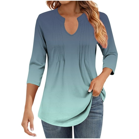 Hanen Long Sleeve Womens Tops Casual Fashion Women's Casual Printed V-Neck 3/4 Sleeve T-shirt V-Neck Wrinkle And Stripe Tops Athletic Sweatshirts for Women
