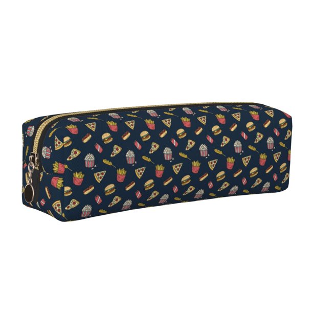 Easygdp Fastfood para Estuche de Lápices de Cuero, Estuche de Papelería de Cuero, Estuche de Gran Capacidad con Cremallera