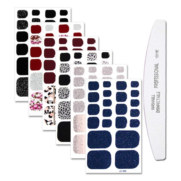 WOKOTO 6 hojas de pegatinas para uñas de los pies con diseño de sirena, tiras con 1 lima de uñas adhesiva, pegatinas para uñas, Kit de manicura