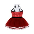 thumbnail image 4 of Yartina Girls Mock Neck Bowtie Sparkly Sequins Sleeveless Ballet Dance Leotard Tutu Dress Costume Red 12, 4 of 5