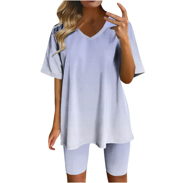 Birdeem Blouses et Hauts pour Femmes Mode Femmes Mode Ample Décontracté Imprimé Shorts Manches Courtes Col en V Ensembles Shorts Amples pour Femmes