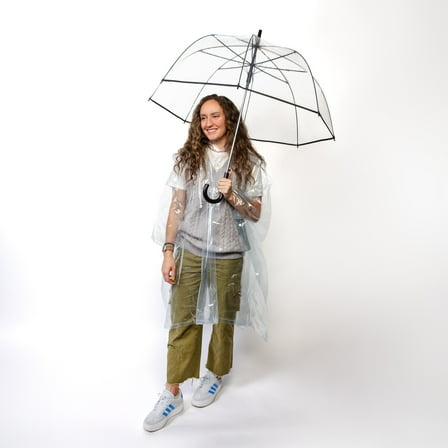 Clear Auto Open Bubble Stick Umbrella   Clear Poncho 2-Pack