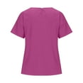 thumbnail image 5 of Spring Summer Women Tops Plus Size Linen Short Sleeve Crew Neck Pullover Blouse Shirt Solid Color Casual Loose Asymmetrical Going Out Tops For Women, 5 of 6