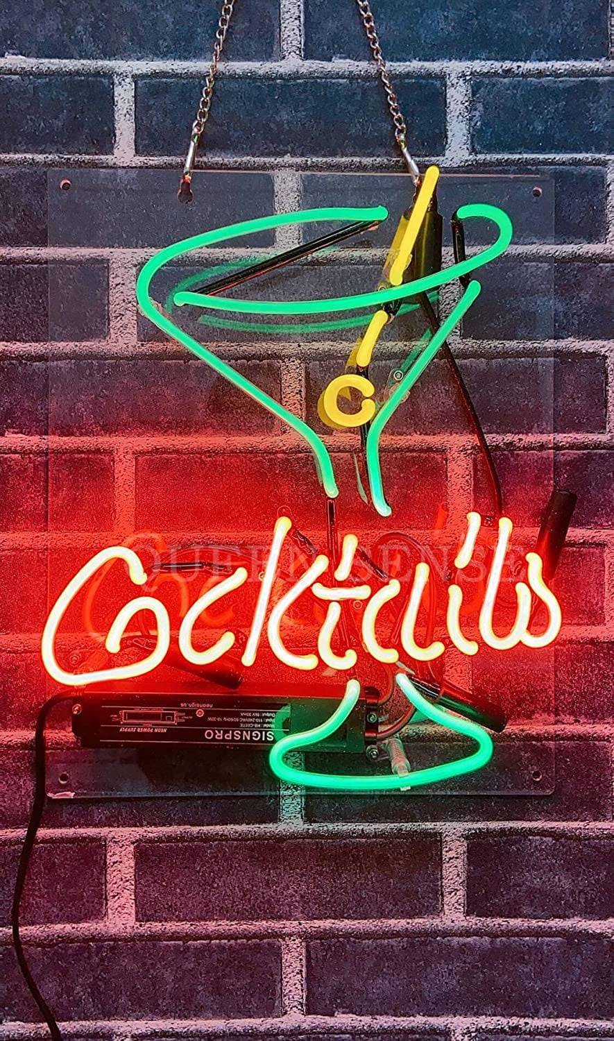 Queen Sense 14" Cocktails Martini Glass Neon Sign Acrylic Man Cave Handmade Neon Light