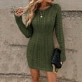 thumbnail image 6 of CharmCyan Women’s Long Sleeve Cable Knit Bodycon Sweater Dress Crew Neck Slim Fit Pullover Mini Dress for Autumn Winter Army Green L, 6 of 8