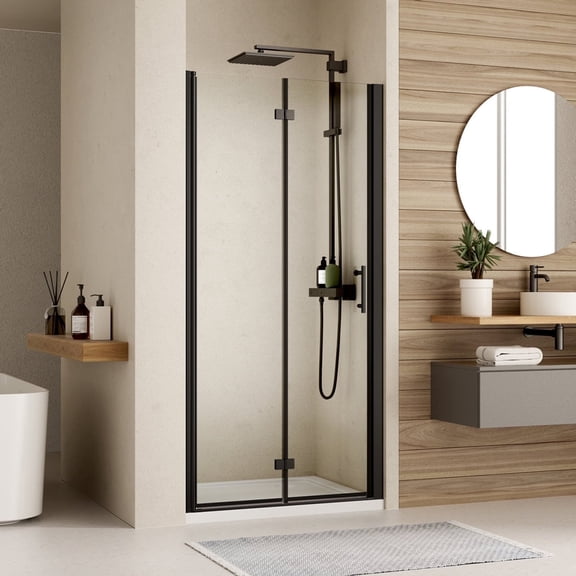 34-35.4" W x 72" H Frameless Bifold Shower Door, 1/4" (6mm) Clear SGCC Tempered Glass Shower Door, Pivot Swing Shower Glass Door in Chrome Finish, Reversible Installation