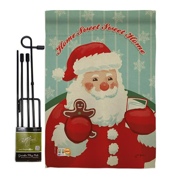 Breeze Decor BD-XM-GS-114200-IP-BO-D-US18-WA 13 x 18.5 in. Sweet Home Santa Winter Christmas Impressions Decorative Vertical Double Sided Garden Flag Set with Banner Pole