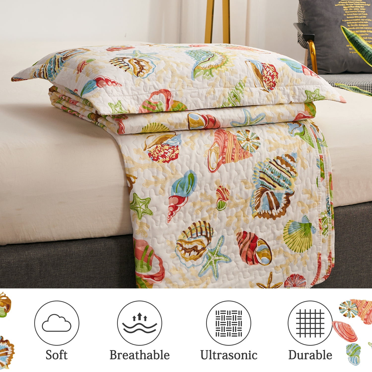 Jessy Home Quilt Twin Ocean Bedspread Microfiber Bedding Lightweight Yellow Coverlet
