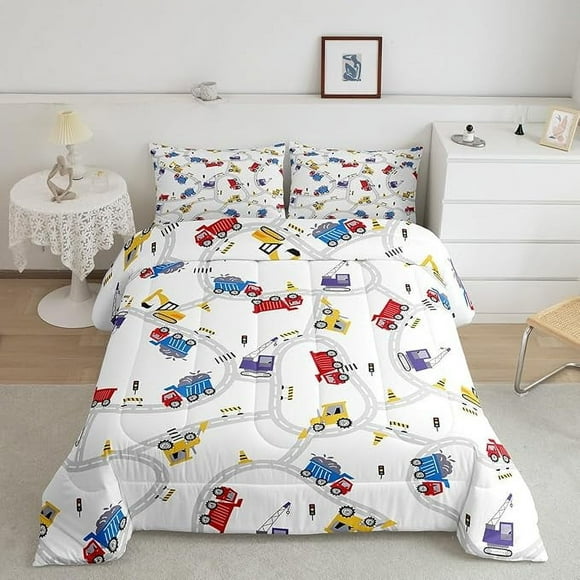 YST Construction Bedding Set Kids Cartoon Truck Comforter for Boys Girls Tractor Car Bedding Toddler