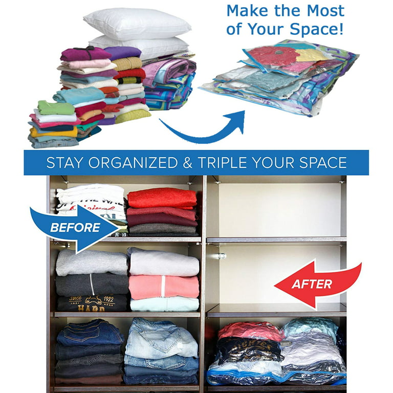 Home-Complete 25 Vacuum Storage Bags-Space Saving Air Tight  Compression-Shrink Down Closet Clutter, Store, Organize Clothes, Linens,  Seasonal Items
