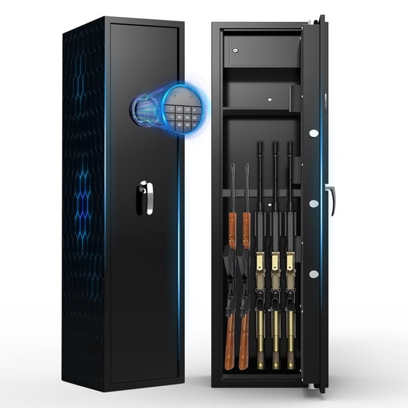 Foorsun 4-5 Gun Safes, Digital Lock Rifle Cabinet with Removable Shelf, Gun Cabinet for Pistols & Shotgun, Rifle Safe with Alarm System & Mute Mode, Long Gun Safe (Home, Office, Garage)