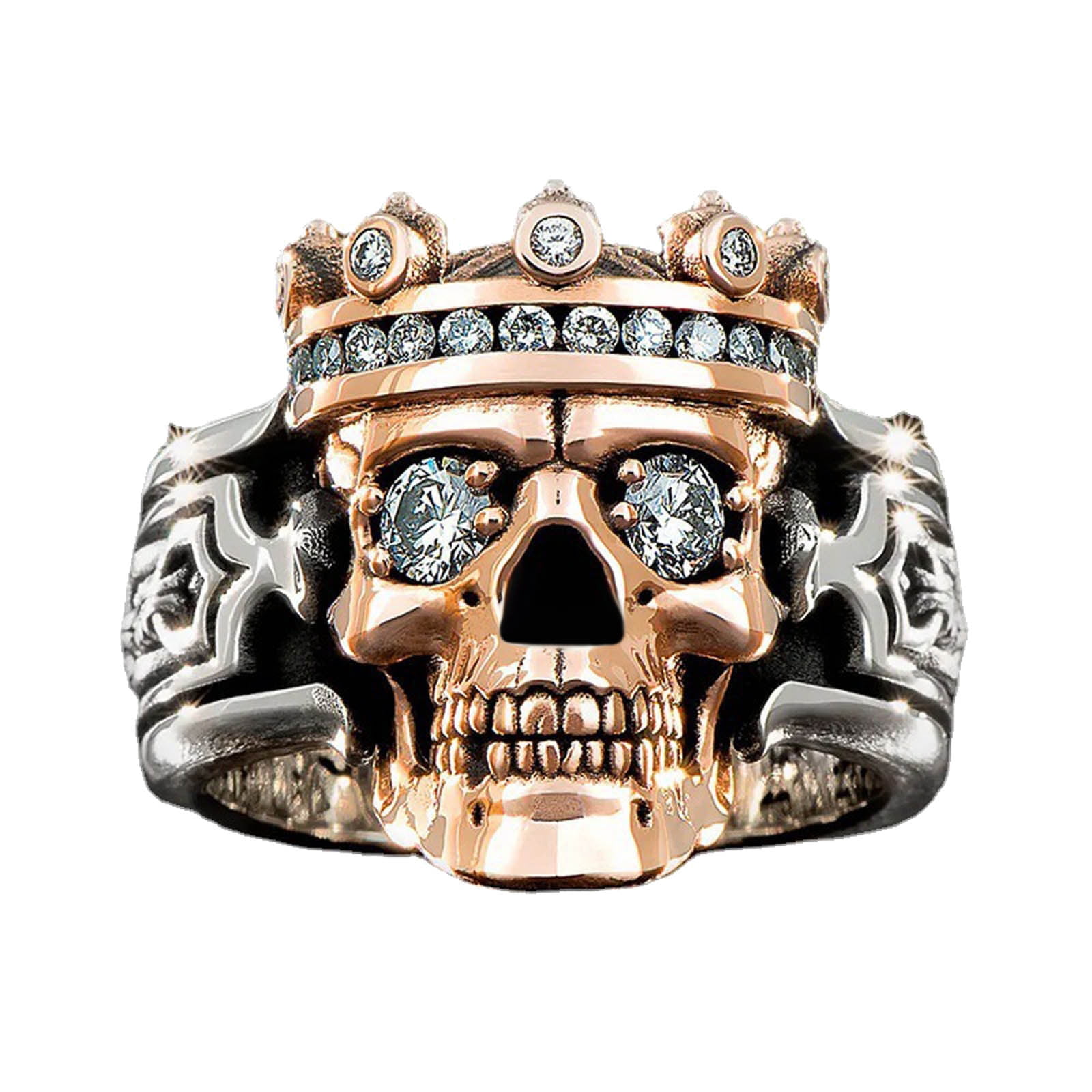 Skull Head Ring for Men Vintage Punk Jewelry Gift for Men Boys Gothic Black Eye Skull Ring Cocktail Party Ring CZ Crown Skull King Ring Skull Hand Ring Halloween Biker