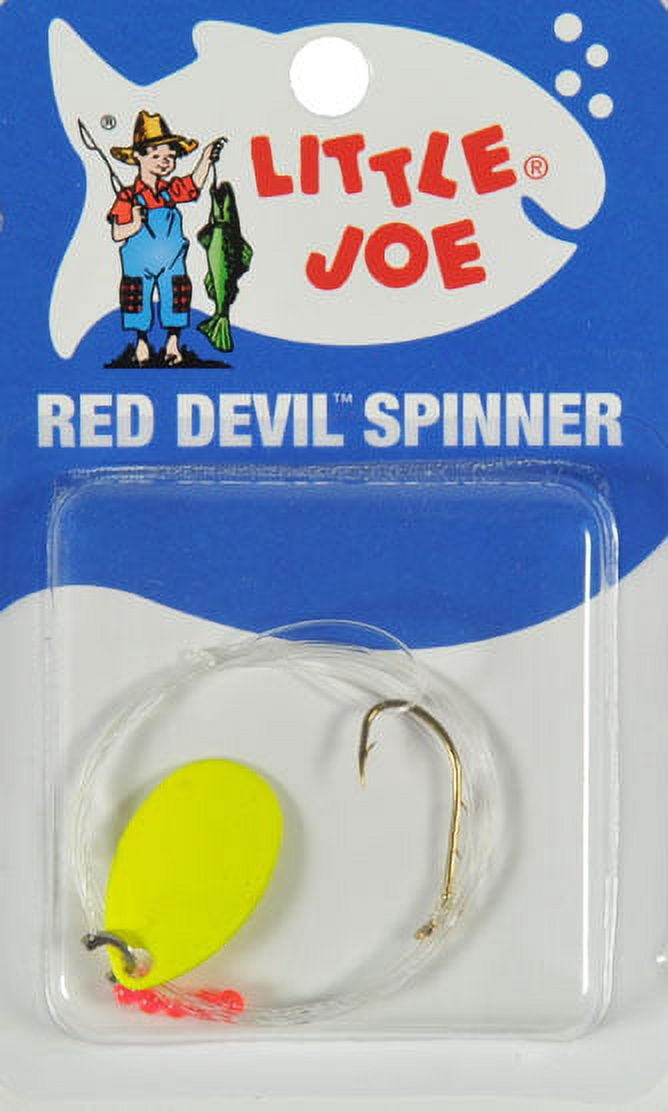 Little Joe Red Devil Single Hook Spinner 3 Indiana Fishing Lure Spinner Rig Hot Yellow 36 inch length Snell
