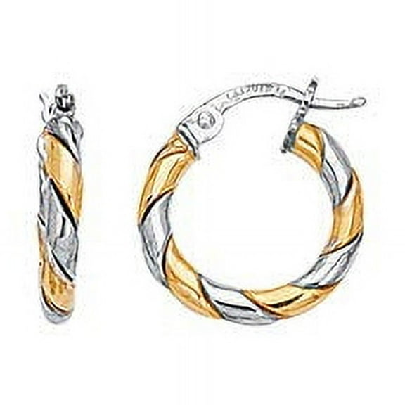 Jewelstop 14K 2 Tone Gold Twisted Round Hoop Earrings - 3x15mm, 1.8gr.