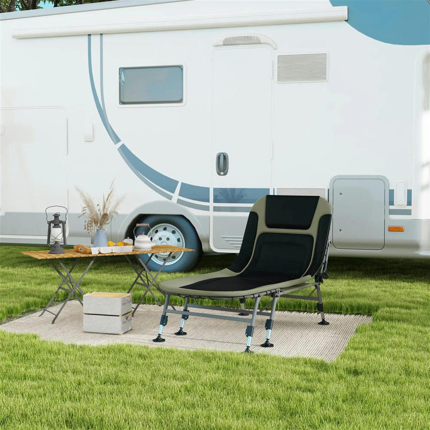 Demi Bonn Heavy Duty Camping Cot, Outdoor Portable Folding Bed with Comfortable Padded Cushion, 180° Reclining Backrest, 400 lbs Weight Limit, Green