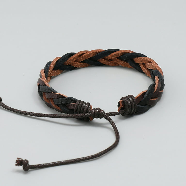 Men Bracelet Leather Braided Bracelet for Men String Bracelet Leather Bracelet, adult Unisex, Size: 18.00, Grey Type