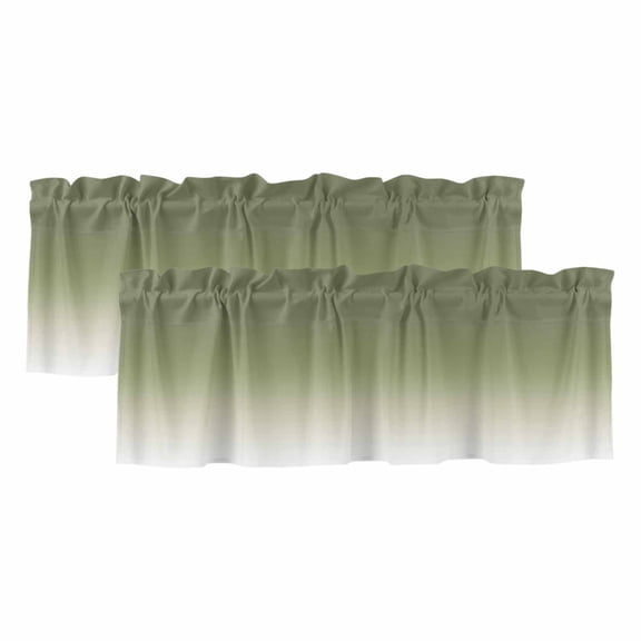2 Pack Sage Green Valance for Window and Beige Ombre Color Gradient Kitchen Valance Rod Pocket Short Curtain Topper Decorative Window Treatment for Living Room Bedroom 60"x18"