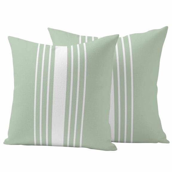 Outdoor Waterproof Pillow Covers Modern White Stripe on Green Decorative Throw Pillow Protectors,Pillowcase Cushion Cases for Patio Sofa Garden Couch,16x16in,Pack of 2