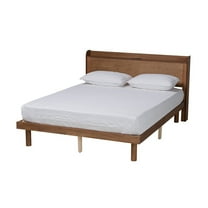 Baxton Studio Decker Mid-Century Modern Transitional Walnut Brown Finished Wood Full Size Platform Bed with Charging