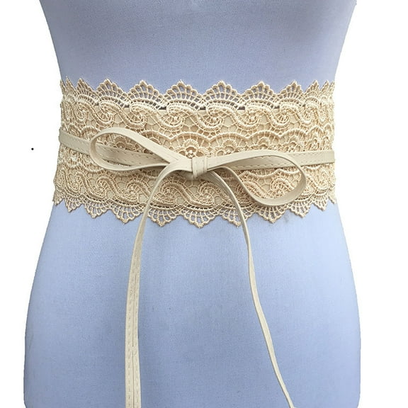 XmhyTop-A Self Tie Belt Lace Cinch Belt Wide Waist Belt, Bridal Lace Obi Belt with Bow, Adjustable Wrap Waist Accessory,Beige