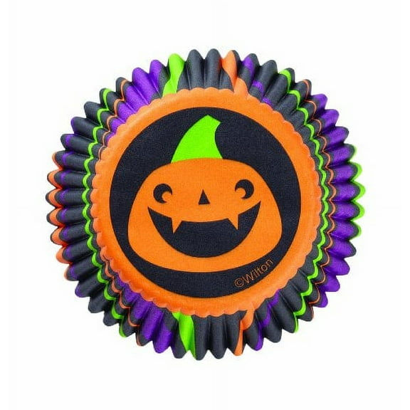 Wilton Halloween Striped Pumpkin Standard Baking Cups, 75 Count