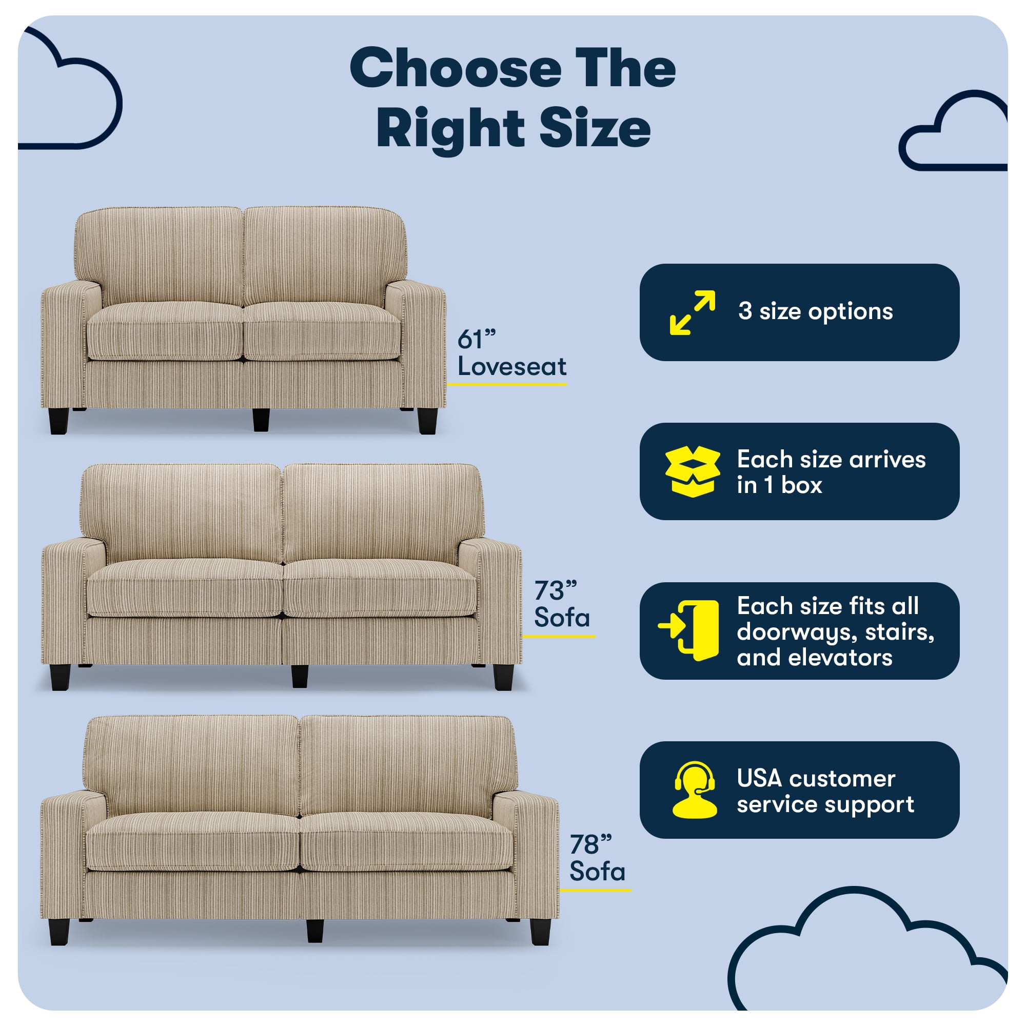 Serta Palisades 61" Track Arm Sofa, Easy Care Polyester, Loveseat for Small Spaces, Beige
