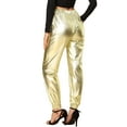 thumbnail image 3 of INSPIRE CHIC Women's Party Sparkle Shiny High Waist Metallic Holographic Pants S Gold, 3 of 7