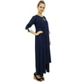 thumbnail image 4 of Bimba Asymmetrical Hem Blue Rayon Kurta With Scarf Designer Kurti Clothing - 8, 4 of 8