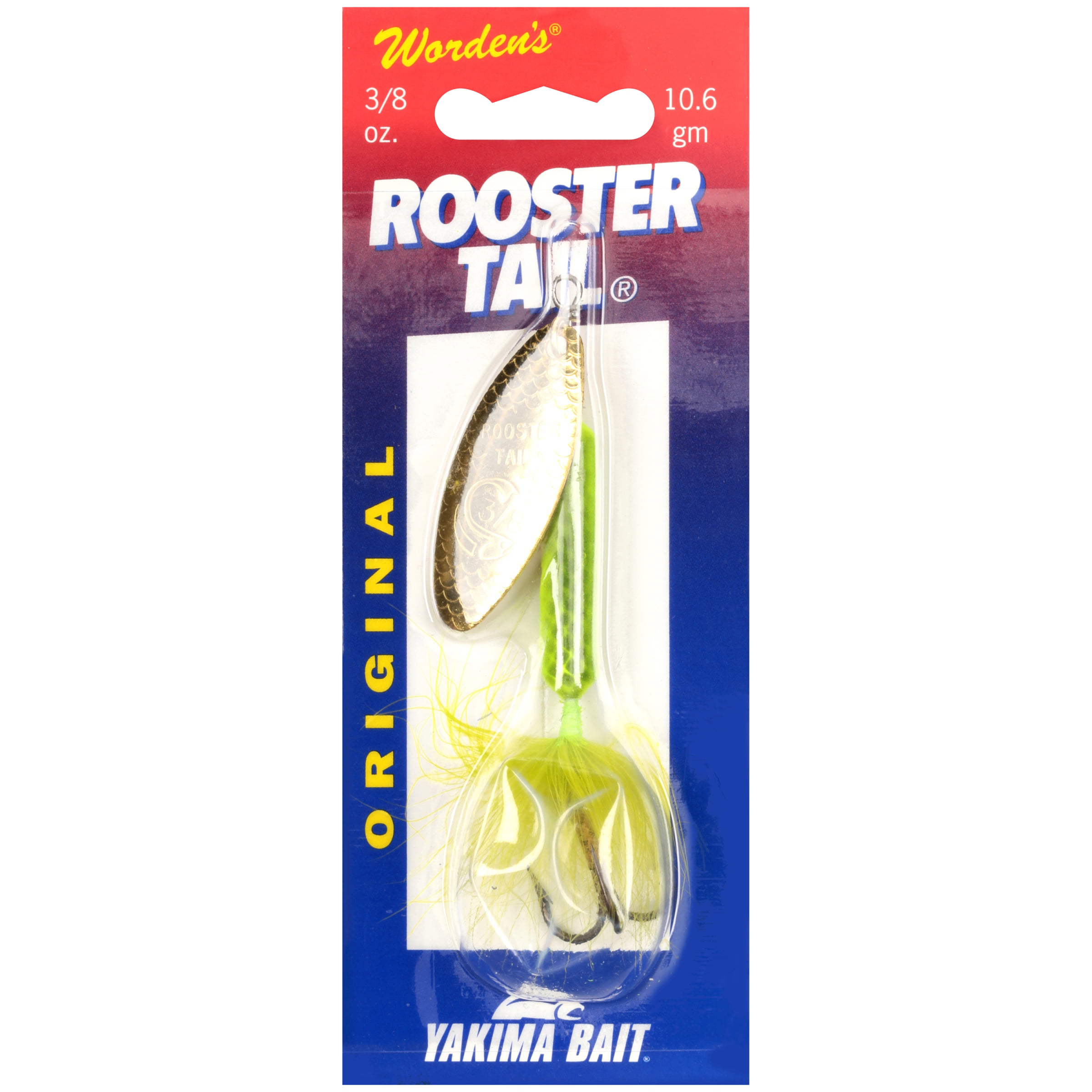 Worden's® Original Chartreuse Rooster Tail®, Inline Spinnerbait Fishing Lure,  3/8 oz 