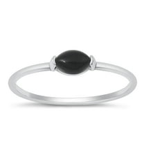 CHOOSE YOUR COLOR Black Simulated Agate Ring .925 Sterling Silver Minimalist Band CZ Female Size 6
