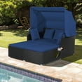 thumbnail image 1 of Gymax Hand-Woven PE Wicker Daybed Outdoor Loveseat Sofa Set with Retractable Canopy, Navy, 1 of 10