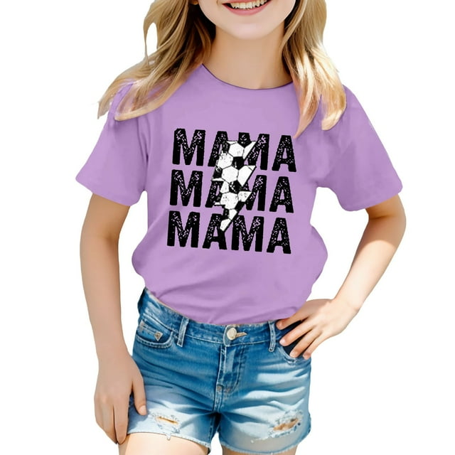 T-Shirts d'Été pour Filles, Imprimé Lettres, Manches Courtes, Basiques, Col Rond, Sport, Taille 3-4T