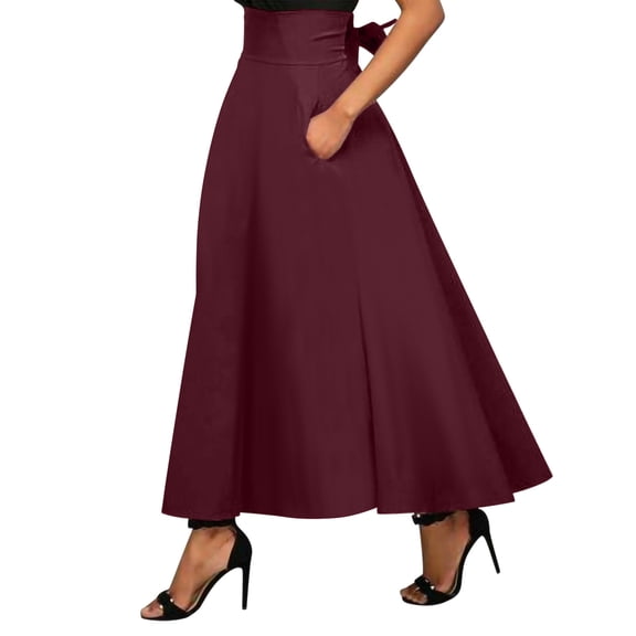 OSFVNOXV Maxi Skirts for Women High Waisted Tie Back Slim Fit A-Line Vintage Long Skirts with Pockets