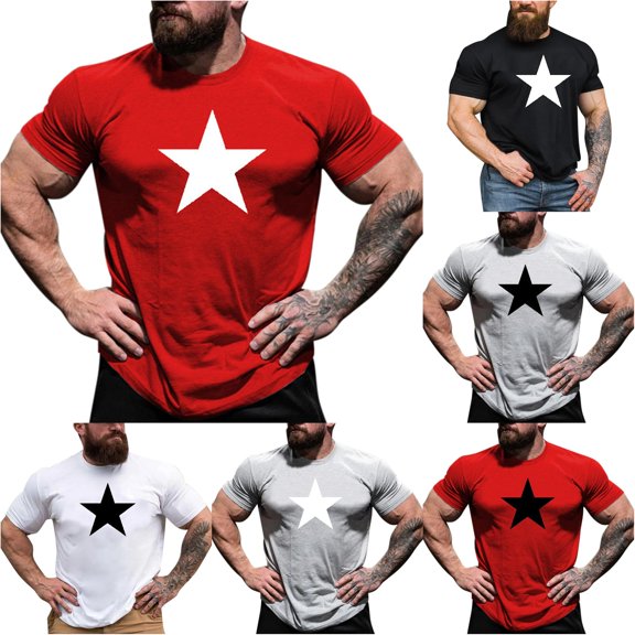Rggeeun Men'S T-Shirts Solid Color Slim Fit Stars Print Short Sleeve Crew Neck Lightweight for Summer Party Elegant Tee,Pink,Xxxl