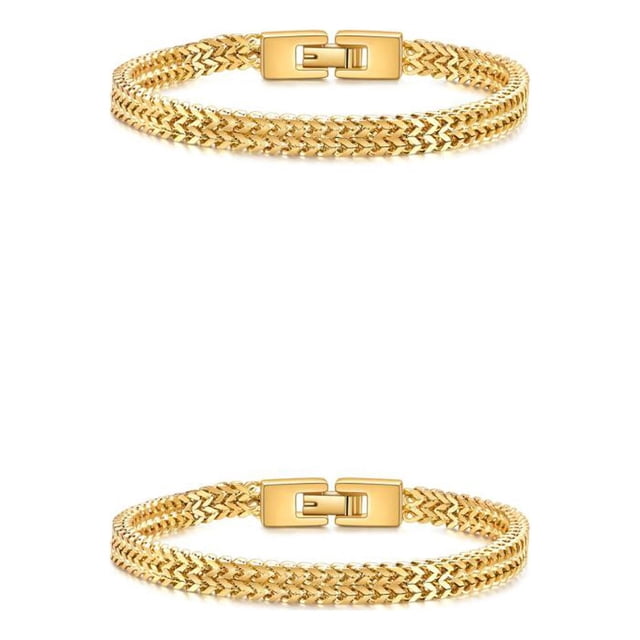 Qarigey de Color sólido de 19cm/21cm, brazalete de doble capa de acero de titanio, joyería para hombres, cadena de mano con quilla Oro 19CM 2piezas