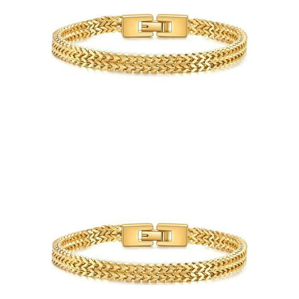 Qarigey de Color sólido de 19cm/21cm, brazalete de doble capa de acero de titanio, joyería para hombres, cadena de mano con quilla Oro 19CM 2piezas