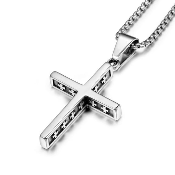 Ziem Necklace Cross Pendant Surgical Stainless Steel Venetian Chain 60cm Silver [ZIYMU] Zm-p-062