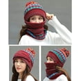 thumbnail image 6 of GRNSHTS Fleece Lined Winter Hats for Women Knit Beanie Hat Scarf Mask Set Warm Soft Slouchy Skull Cap with Pom Pom (Wine Red), 6 of 6