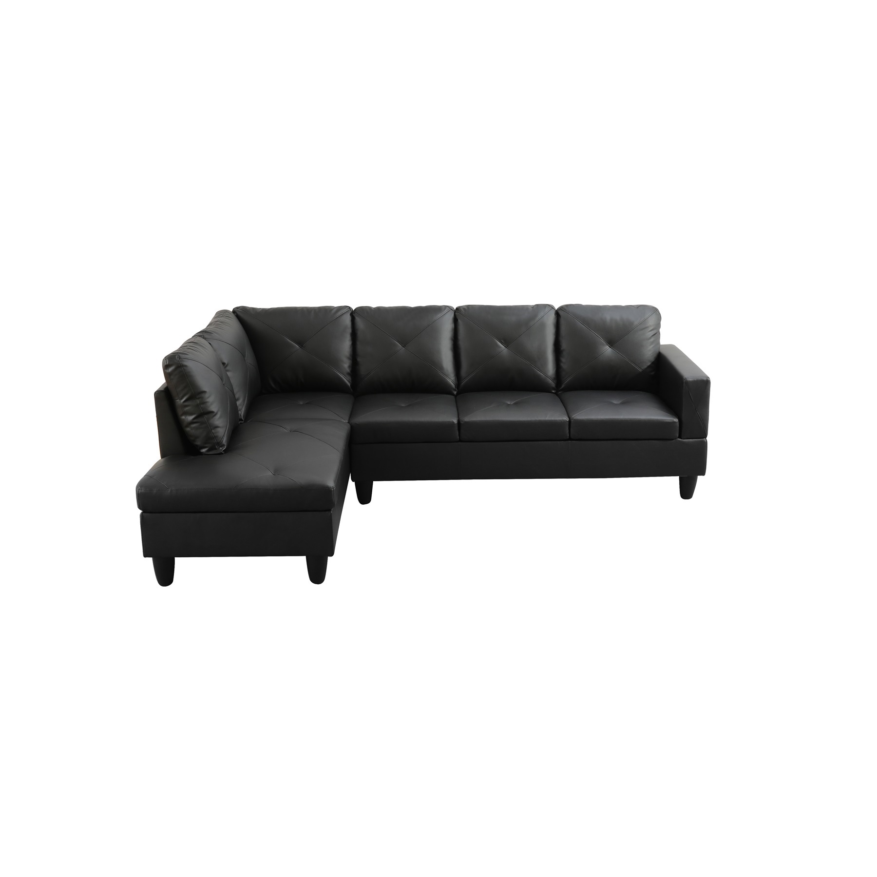 Hommoo 2-Piece Faux Leather L-Shaped Sectional Couches and Sofa Set, Modern Living Room Furniture Set, No Ottoman, Left Side, Black