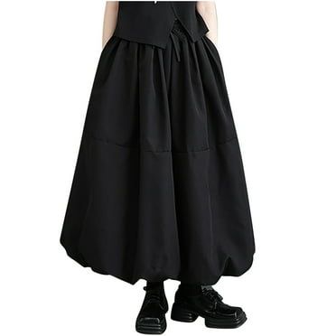 snilers Women's Bubble Skirt 2024 Elastic High Waist Drawstring Midi Skirt Pleated Solid Color Work Casual Flowy A Line Skirt with Pocket