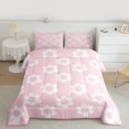 thumbnail image 2 of Homewish Kawaii Flower Full Size Comforter Sets,Cute Cartoon Floral Bedding Comforter Set,Pink White Bedding Sets For Teens,Luxury Bedroom Decor Reversible,3pcs, 2 of 8