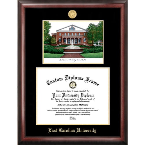 East Carolina University 11" x 14" Gold Embossed Diploma Frame with Campus Images Lithograph