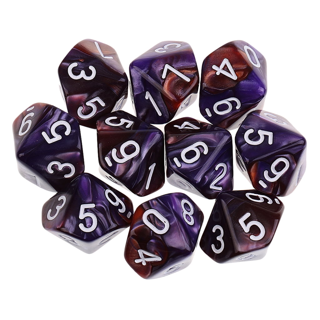 10X D10 Polyhedral Game Dice for Dungeons and Dragons Party Green Purple 